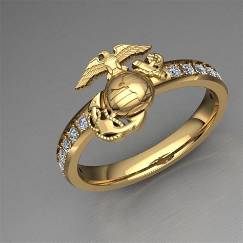 Woman Marines Diamond Ega 14k Gold Ring Marine Corps Jewelry