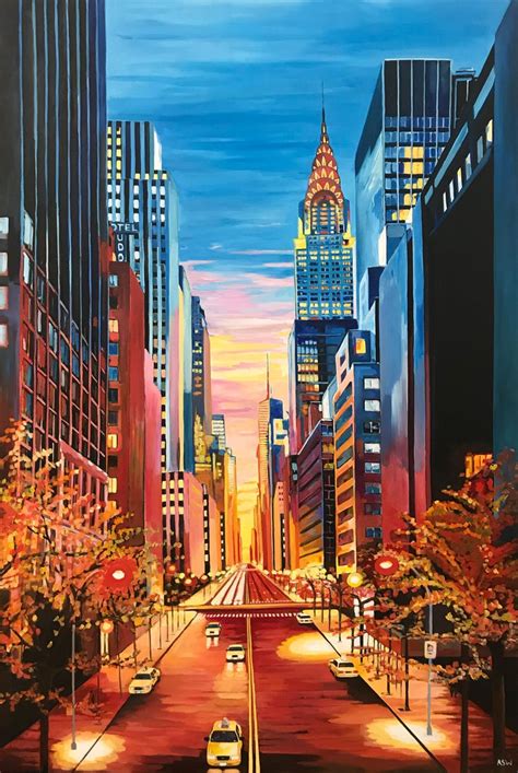 Angela Wakefield Large Painting Of Chrysler Building New York City
