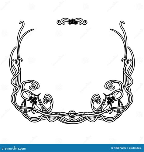 Vintage Floral Frame Black And White Art Nouveau Design Vector