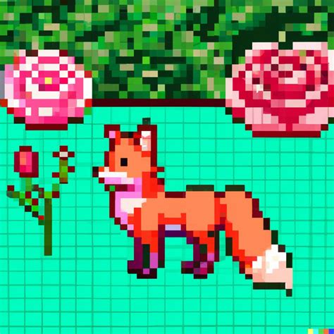 Fox In Rose Garden Pixel Art Sticker Etsy