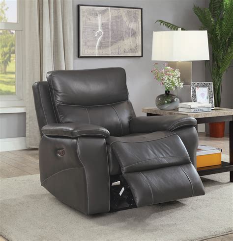 Furniture Of America Modern Leather Barton Power Recliner Chair Gray