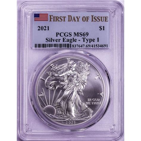 2021 Type 1 1 American Silver Eagle Coin Pcgs Ms69 First Day Of Issue
