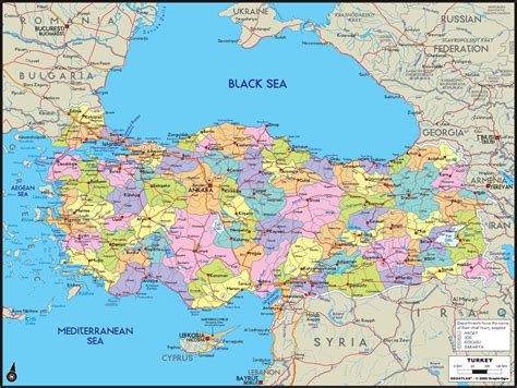 The country is subdivided into 81 provinces and further divided in 957 districts. Turkey Political Wall Map | Maps.com.com