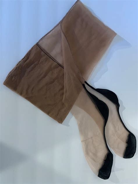 S Vintage Thigh High Nylon Stockings Sheer Nude W Gem