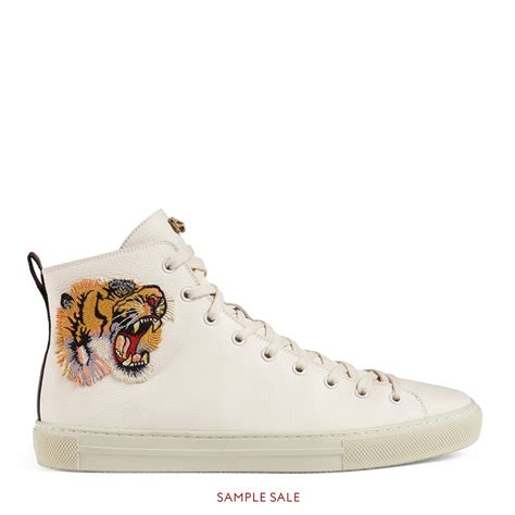 Leather High Top With Tiger In White Leather With Embroidered Tiger