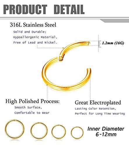 Fibo Steel 8 Pcs 6 12mm Stainless Steel 16g Cartilage Hoop Earrings For Women Men Nose Ring