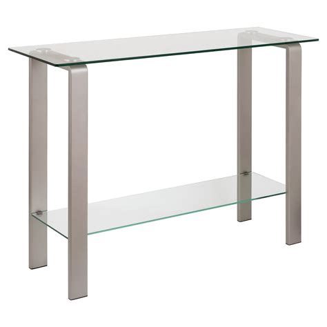 Evelynandzoe Contemporary Metal Console Table With Glass Shelves