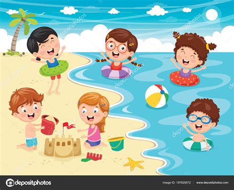 Vector Ilustration Kids Playing Beach Sea Stock Vector Image By