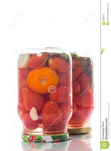 Home Preservation Canned In A Glass Jar Ripe Tomatoes Stock Image