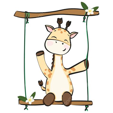 Cute Baby Giraffe Swinging Illustration Baby Shower Baby Giraffe