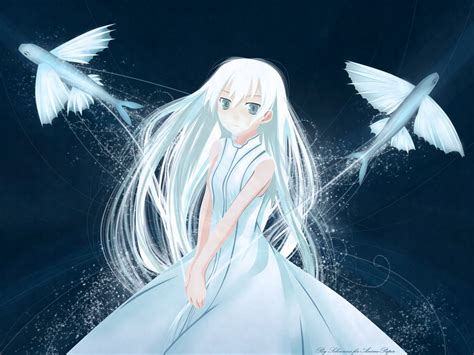 Dress Blue Eyes Fish Long Hair White Hair Anime Girls Shinigami No Ballad 1600x1200 Wallpaper