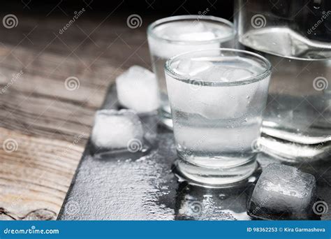 Vodka With Ice In Shot Glasses Stock Image Image Of Appetizer Drink