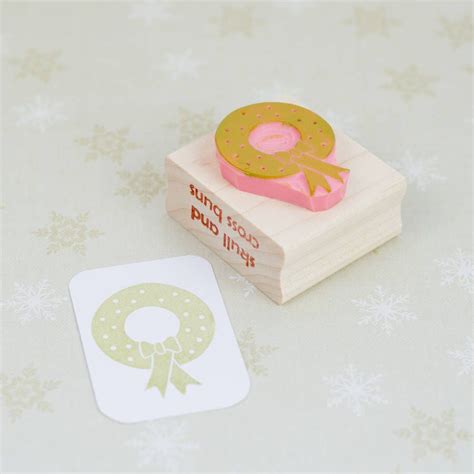 Christmas Wreath Hand Carved Rubber Stamp Hand Carved Rubber Hand