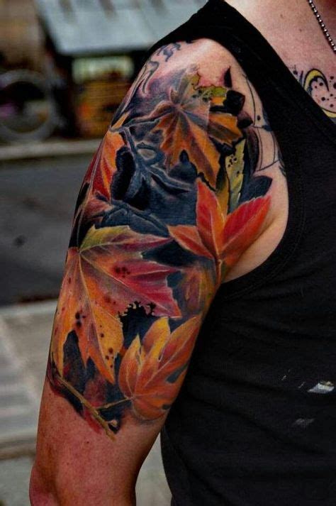 Gorgeous Fall Leaves Tattoo On Upper Arm — Ideas And Designs Autumn