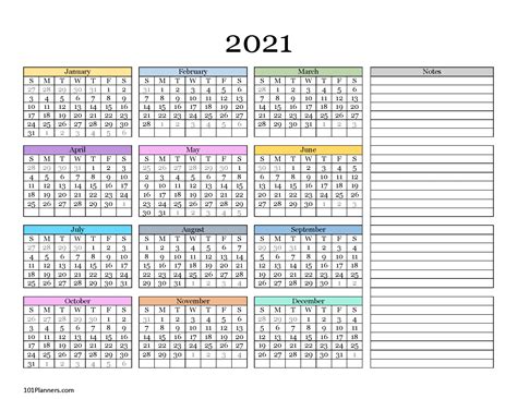 Free Printable 2021 Yearly Calendar At A Glance 101 Backgrounds