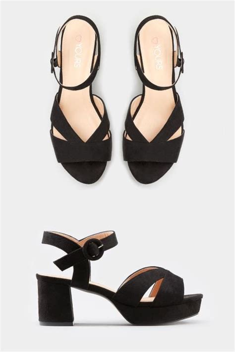 Black Platform Heeled Sandals In Extra Wide Fit Yours Clothing