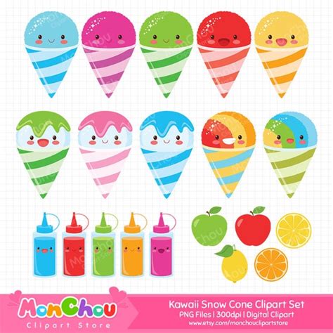 Snow Cone Clipart Kawaii Snowcone Clipart Set Commercial Etsy