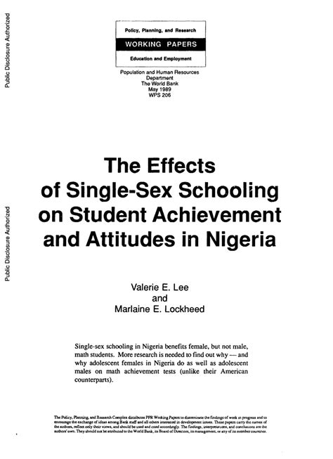 Pdf The Effects Of Single Sex Schooling On Achievement And Attitudes