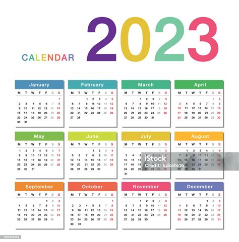 Ilustración De Colorido Año 2023 Calendario Horizontal Plantilla De