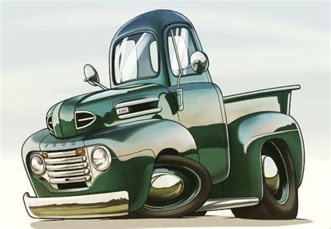 1948 50 Ford Pickup Truck Cartoon Art Cartoon Car Drawing Car
