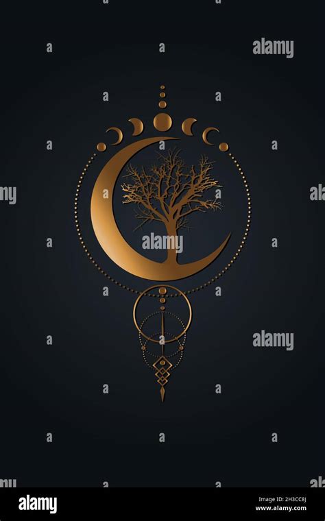 Mystical Moon Phases Tree Of Life Sacred Geometry Triple Moon Half