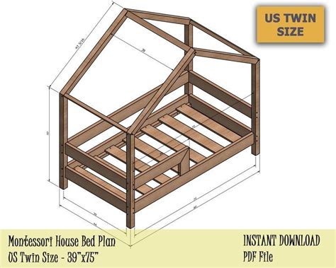 Free tutorial with pictures on how to make a bed in under 60 minutes by woodworking with wood, wood, and screws. Montessori Toddler House Bed Frame, US Twin Size Kids Bed Plan, Montessori Bed, Twin Bed ...