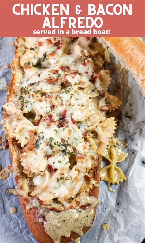 Chicken And Bacon Alfredo Served In A Bread Boat Razzle Dazzle Life