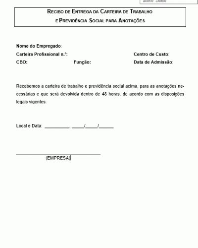 Referência Para Um Recibo De Entrega E Recebimento De Ctps Modelo