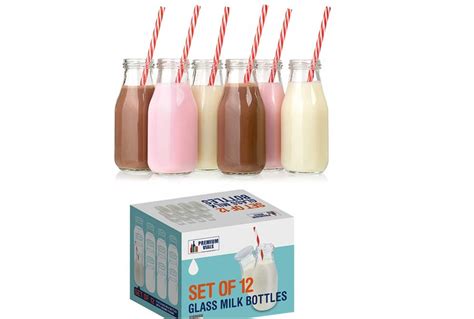 11 Oz Glass Milk Bottle Set Of 12 Includes Reusable White Etsy