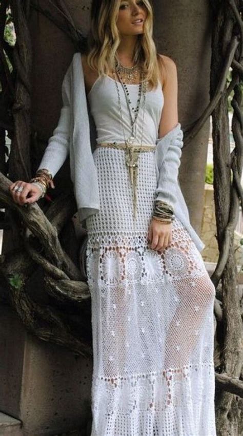 Hippie Outfit White Long Dress Bohemian Outfit Bohemian Chic Style