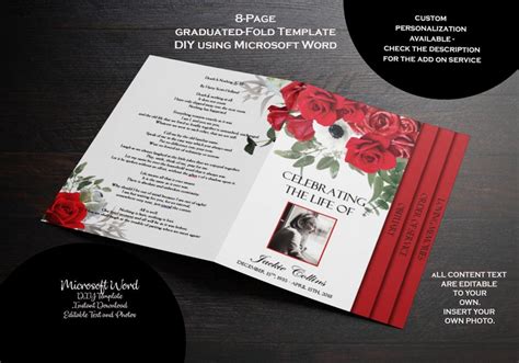 Funeral Program Template 8 Pages 85 X 11 Graduated Fold Etsy