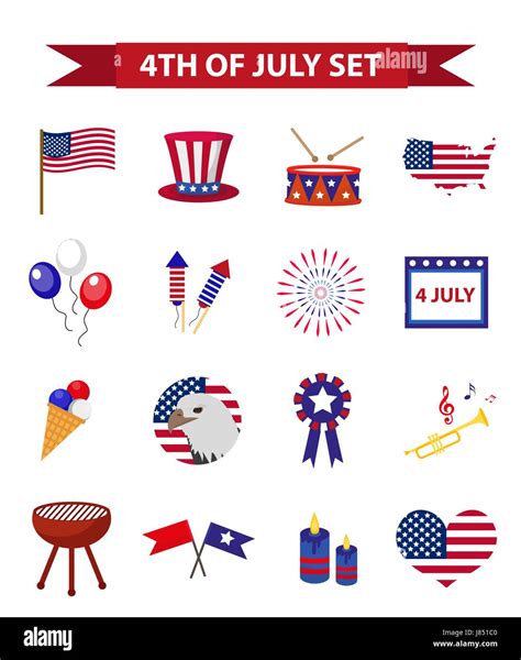 Set Of Patriotic Icons Independence Day Of America July 4th Collection