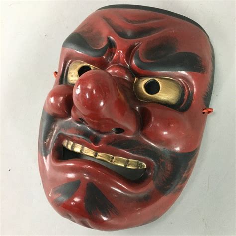 Japanese Ceramic Tengu Mask Kagura Face Kyogen Noh Bugaku Gigaku Om16