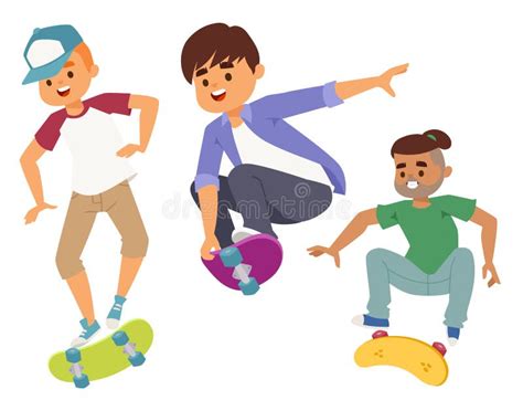 Skateboard Characters Vector Stylish Skating Kids Illustration Skate