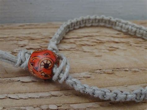 Natural Hemp Bracelet With Wood Bead Closure Simple Hippie Bracelet