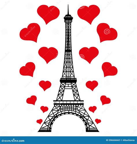 I Love Paris Eiffel Tower Surrounded By Red Hearts Vector