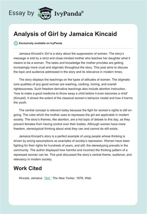 Analysis Of Girl By Jamaica Kincaid 278 Words Essay Example