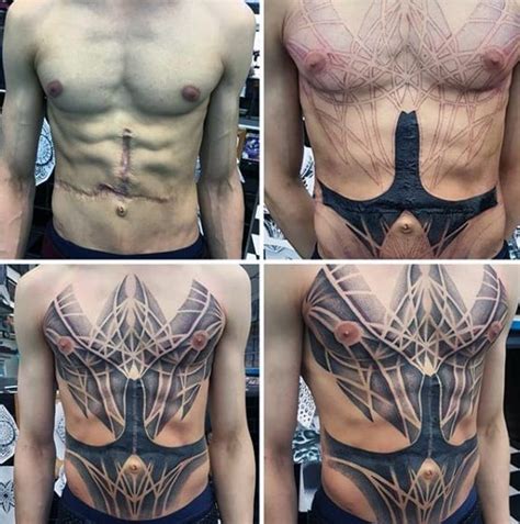 Tattoos To Cover Scars On Stomach For Men