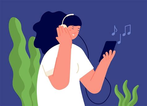 Premium Vector Girl Listen Music Person In Headphones Cartoon Woman
