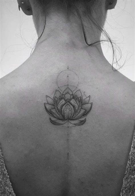 Geometric Lotus Upper Back Placement Tattoo Ideas For Women At