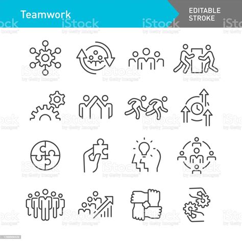 Teamwork Icons Set Line Series Editable Stroke Stock Illustration