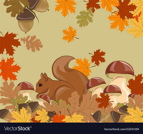 Autumn Background With Squirrel Royalty Free Vector Image