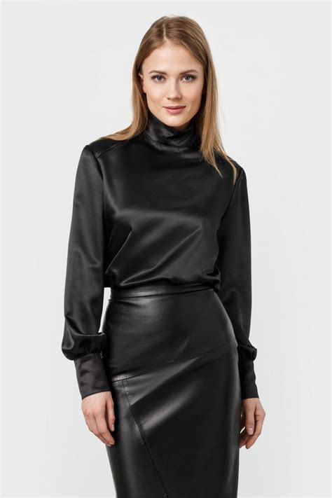 maxgalaxyangel “black silky blouse with leather skirt ” leather dresses shiny skirts