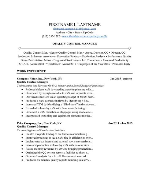 Behold, great sample resume's resume example database which is updated with new resume content all the time. Quality Control Manager Resume Example | Free Download