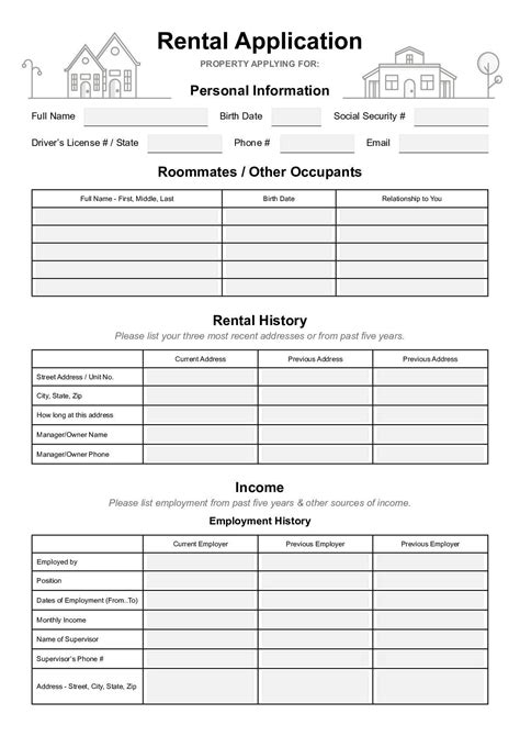 Free Printable Rental Application Form