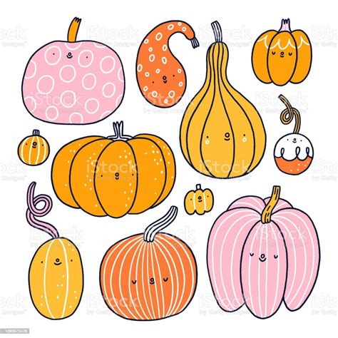 Cute Cartoon Pumpkins Illustration Set Stock Illustration Download Image Now Jack O Lantern