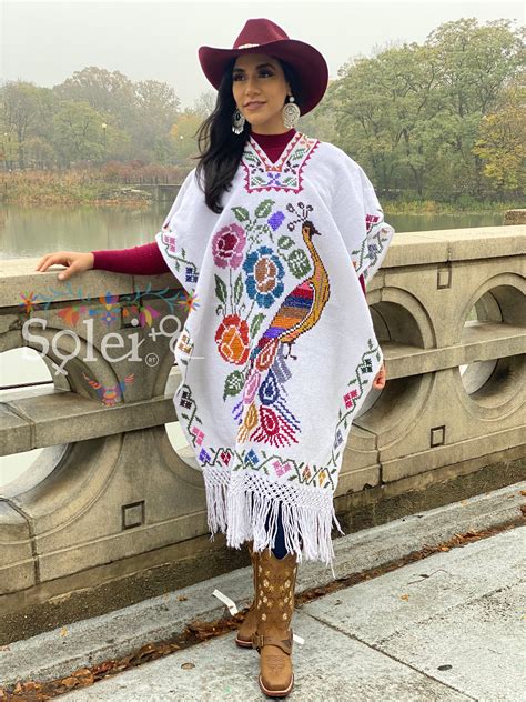 Hand Embroidered Full Body Mexican Poncho Peacock Embroidered Etsy