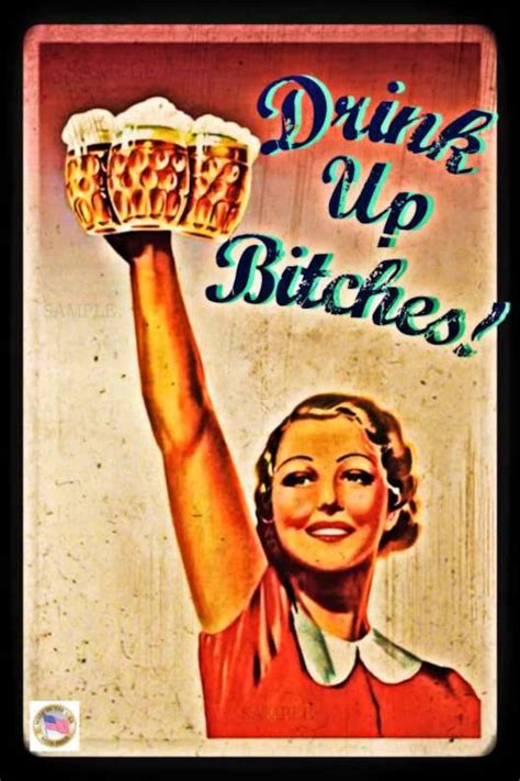 Drink Up Bitches Made In Usa Funny Metal Sign 8x12 Distressed Humor
