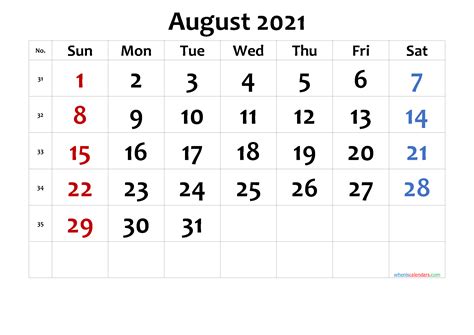 Free August 2021 Calendar Free Premium