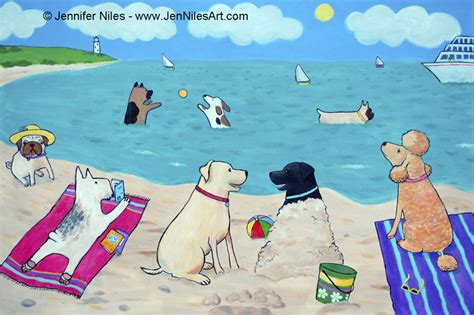 Dogs Cartoon Beach Wp Wm Jen Niles Art